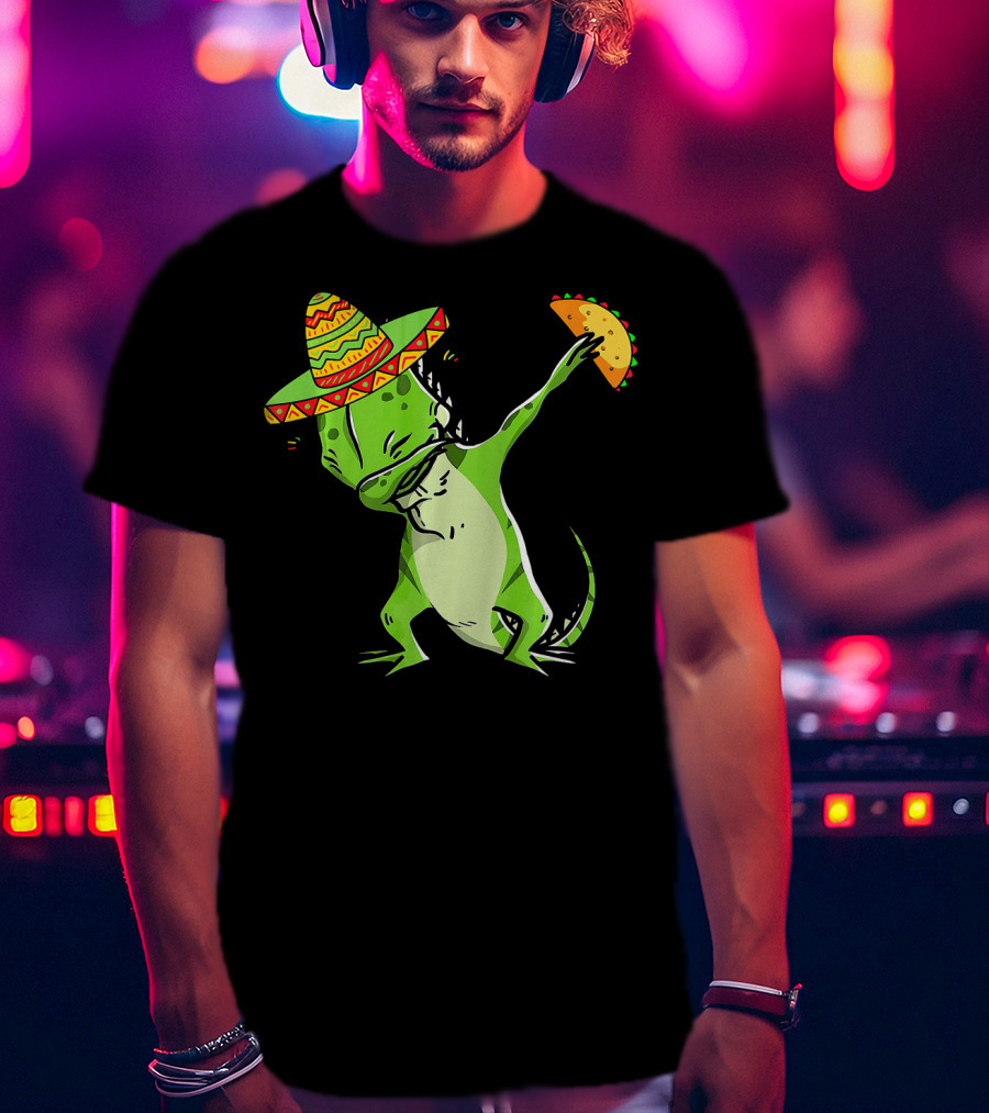 Cinco De Mayo Iguana Dabbing With Taco And Sombrero T-Shirt