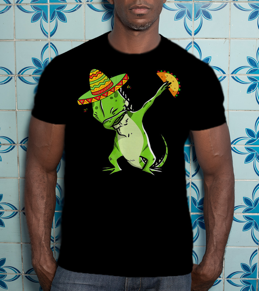 Cinco De Mayo Iguana Dabbing With Taco And Sombrero T-Shirt