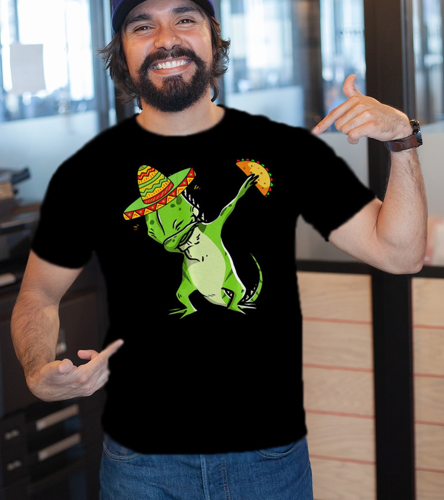 Cinco De Mayo Iguana Dabbing With Taco And Sombrero T-Shirt