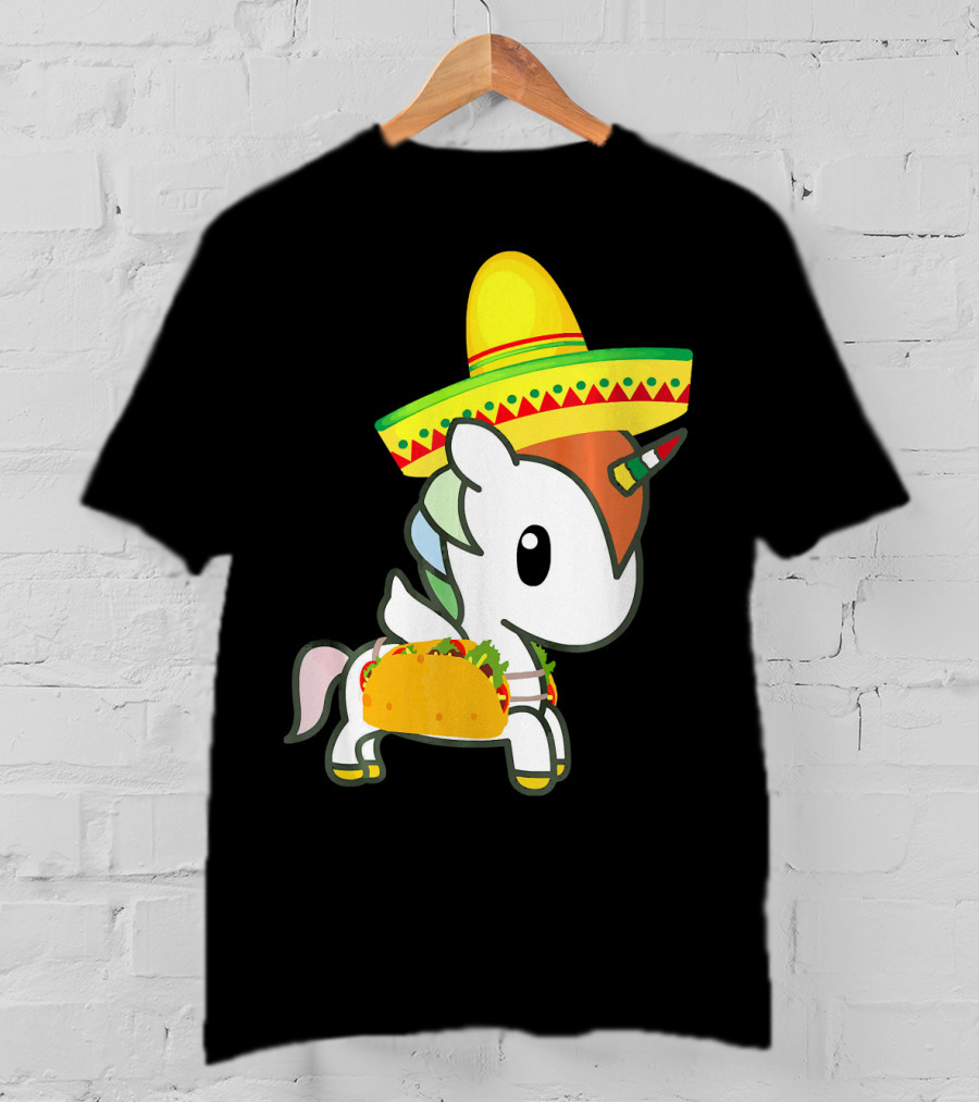 Chibi Cinco De Mayo Unicorn Wearing Sombrero Taco T-Shirt