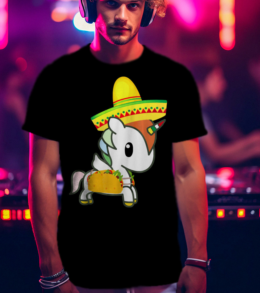 Chibi Cinco De Mayo Unicorn Wearing Sombrero Taco T-Shirt