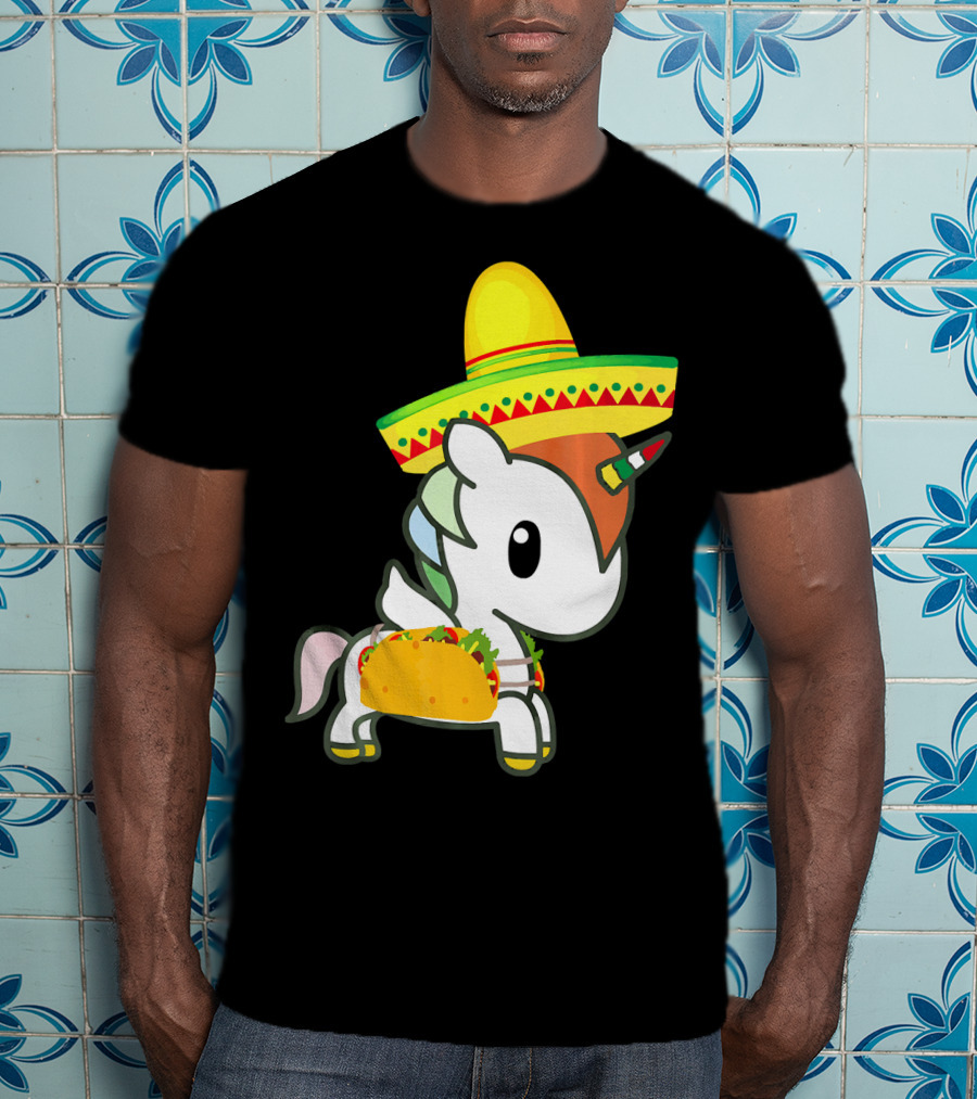 Chibi Cinco De Mayo Unicorn Wearing Sombrero Taco T-Shirt