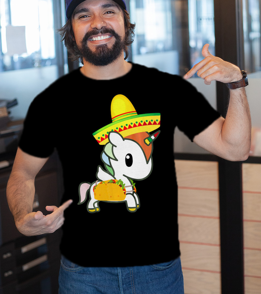 Chibi Cinco De Mayo Unicorn Wearing Sombrero Taco T-Shirt