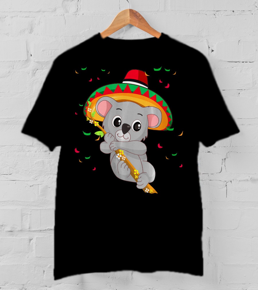 Cute Koala Bear With Sombrero Celebrating Cinco De Mayo 5th Of May T-Shirt