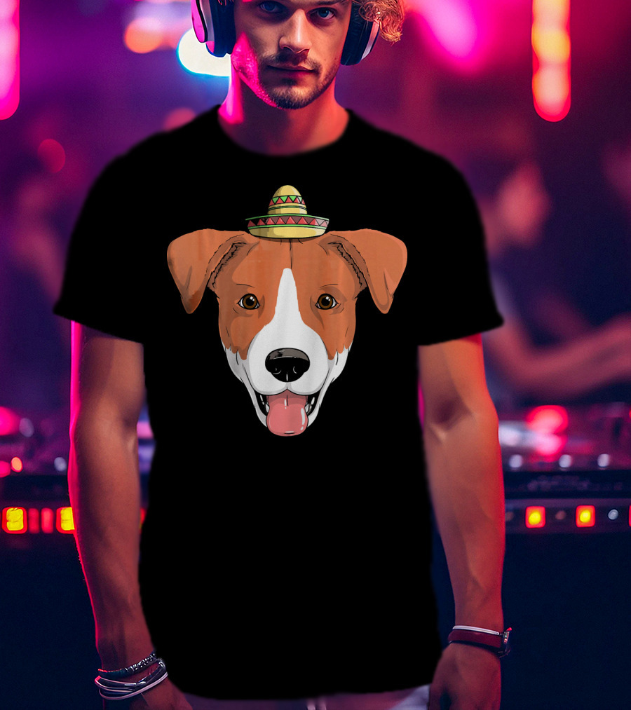 Jack Russell Dog Sombrero Fiesta Cinco De Mayo T-Shirt