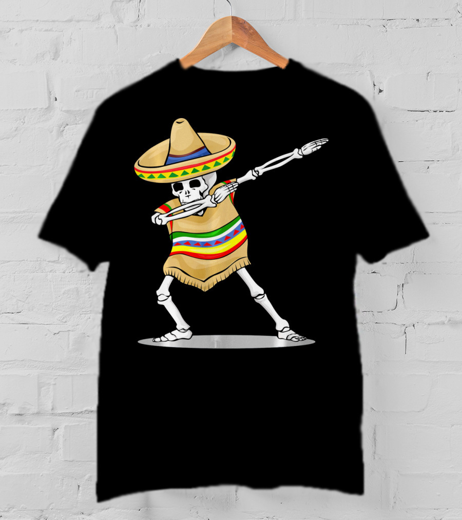 Cinco De Mayo Dabbing Skeleton Sombrero Poncho T-Shirt