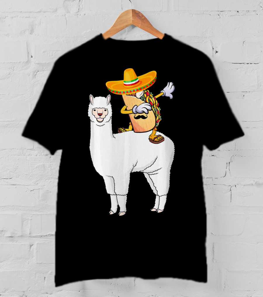 Dabbing Taco With Sombrero On Llama T-Shirt