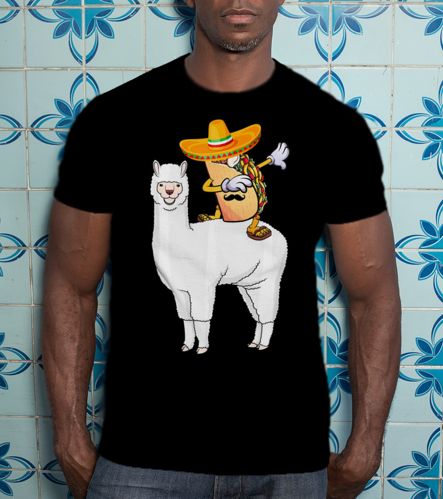 Dabbing Taco With Sombrero On Llama T-Shirt