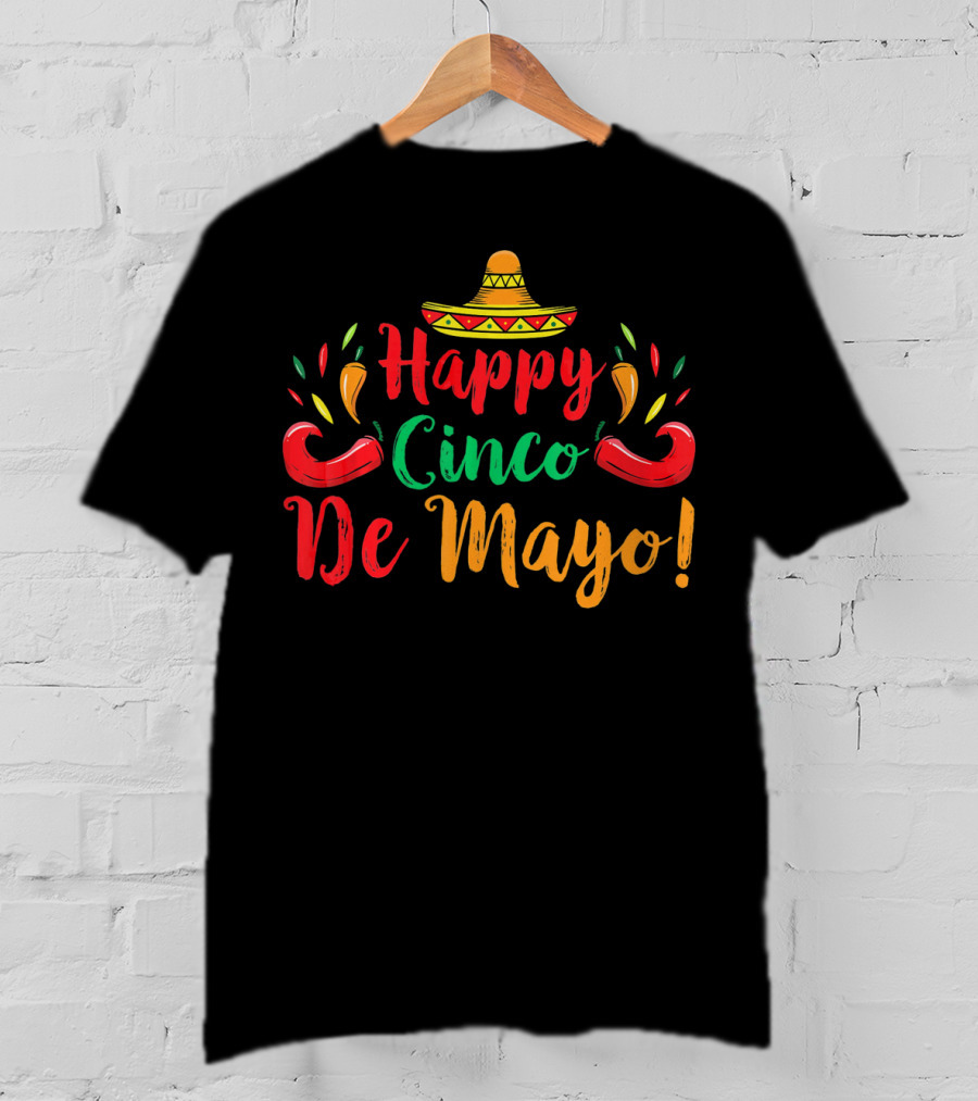 Happy Cinco De Mayo Sombrero And Peppers T-Shirt