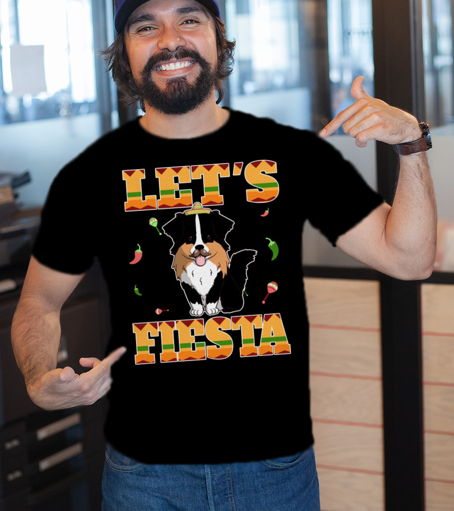 Let's Fiesta Australian Shepherd Dog Sombrero Maracas Peppers T-Shirt