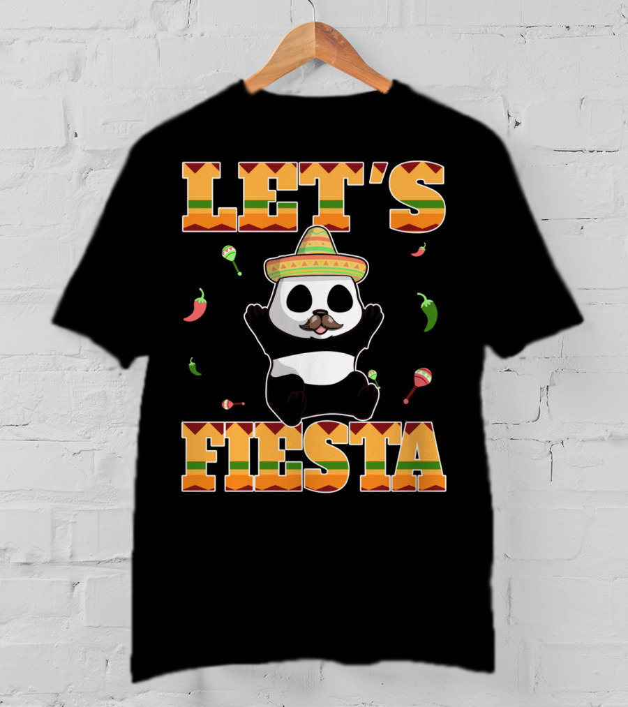 Let's Fiesta Panda Sombrero Maracas Peppers Cinco De Mayo Mexican T-Shirt