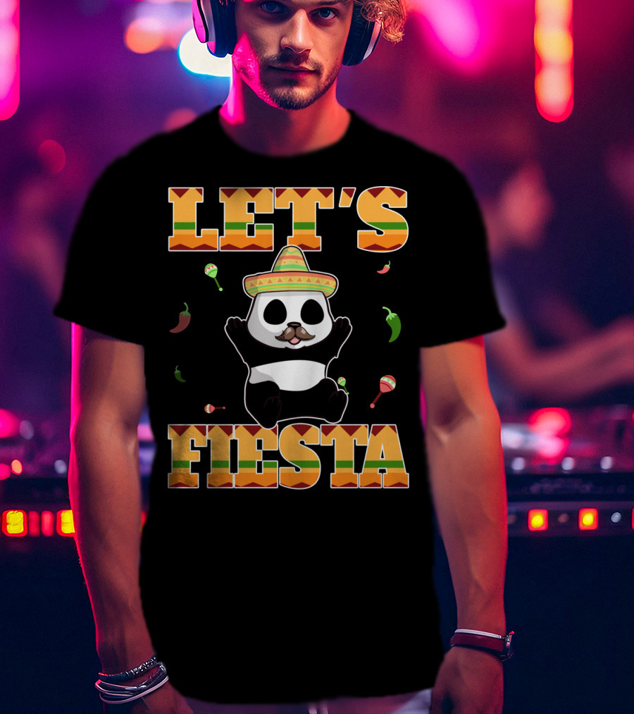 Let's Fiesta Panda Sombrero Maracas Peppers Cinco De Mayo Mexican T-Shirt