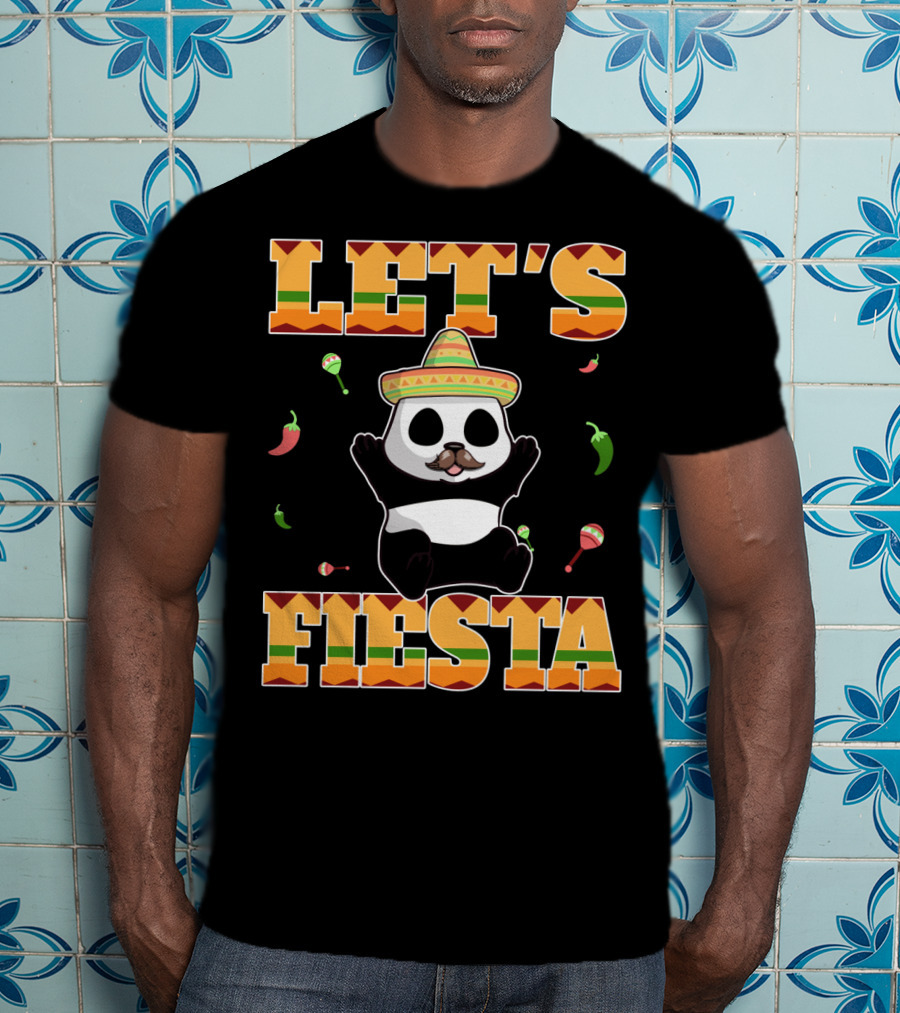 Let's Fiesta Panda Sombrero Maracas Peppers Cinco De Mayo Mexican T-Shirt