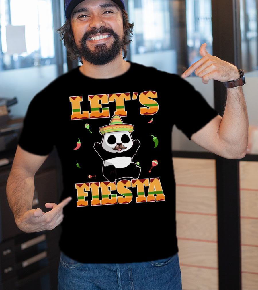 Let's Fiesta Panda Sombrero Maracas Peppers Cinco De Mayo Mexican T-Shirt