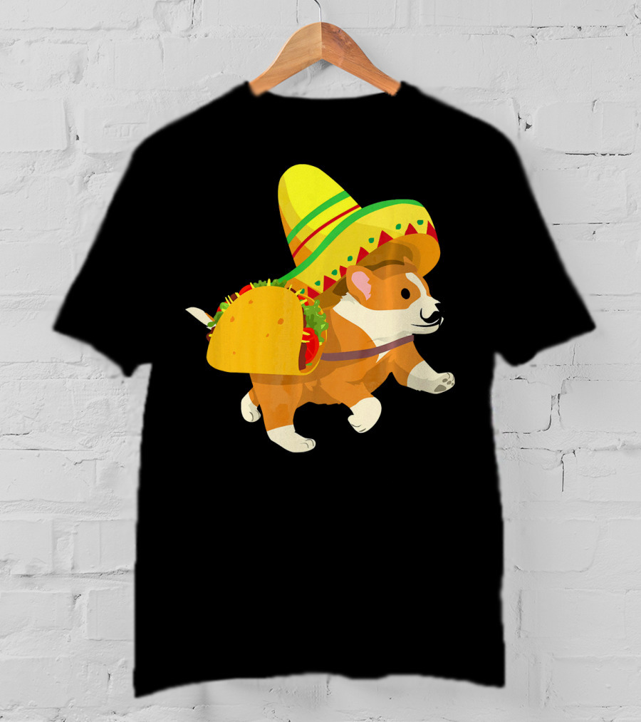Cinco De Mayo Corgi In Sombrero And Taco Costume T-Shirt