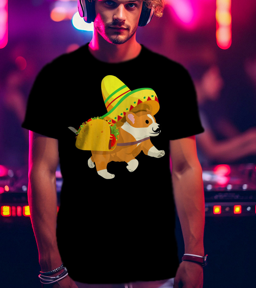 Cinco De Mayo Corgi In Sombrero And Taco Costume T-Shirt