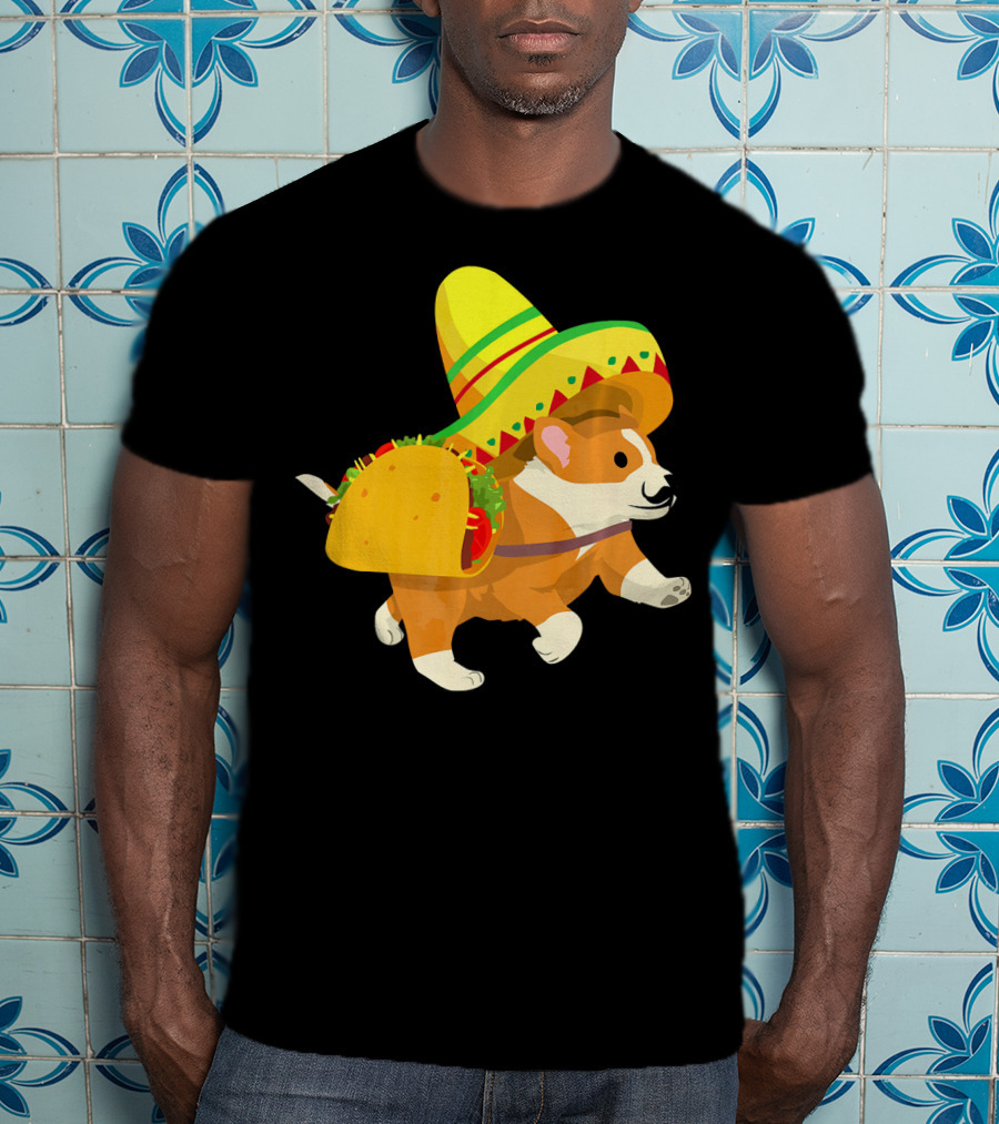 Cinco De Mayo Corgi In Sombrero And Taco Costume T-Shirt