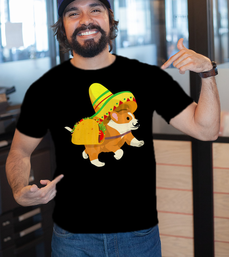 Cinco De Mayo Corgi In Sombrero And Taco Costume T-Shirt