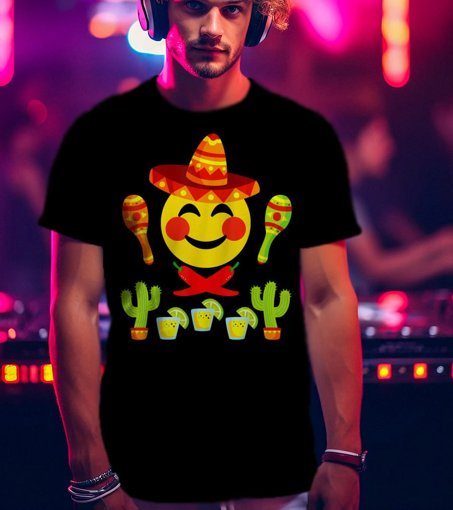 Happy Emoji Cinco De Mayo Mexican Fiesta Celebration Elements T-Shirt