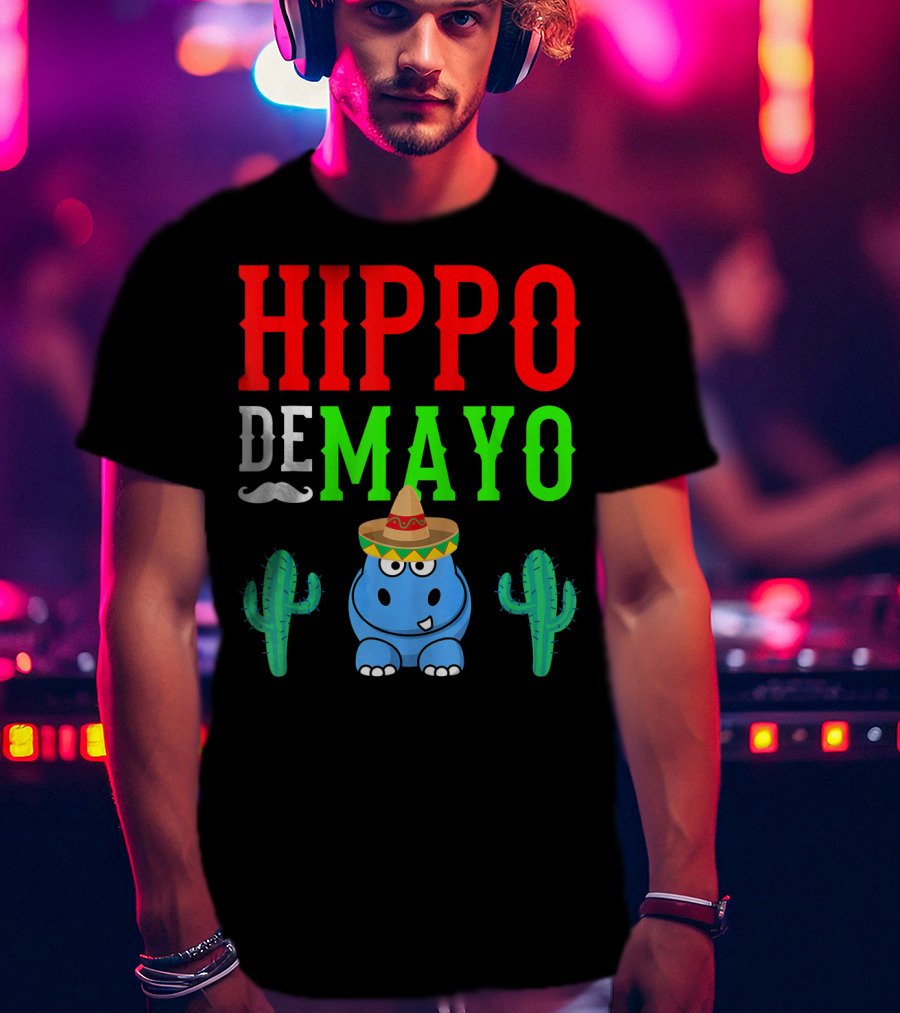 Hippo De Mayo Funny Mexico Fiesta With Sombrero Cactus T-Shirt