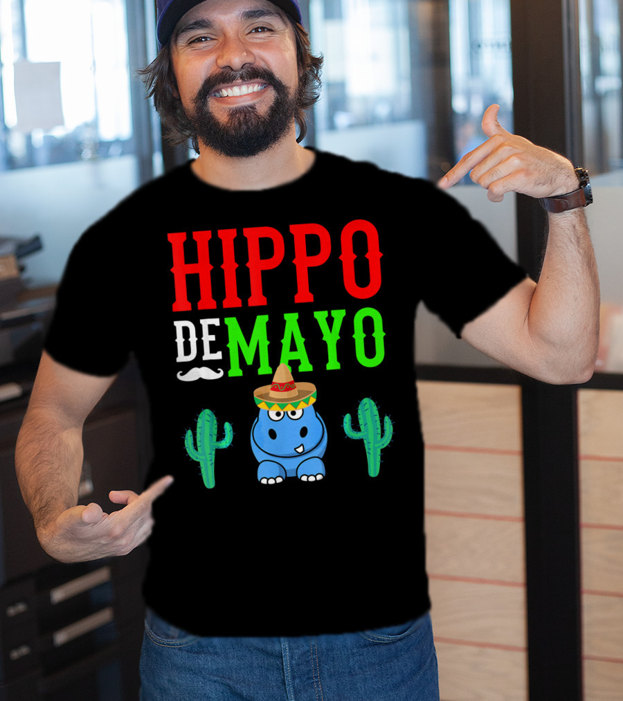 Hippo De Mayo Funny Mexico Fiesta With Sombrero Cactus T-Shirt