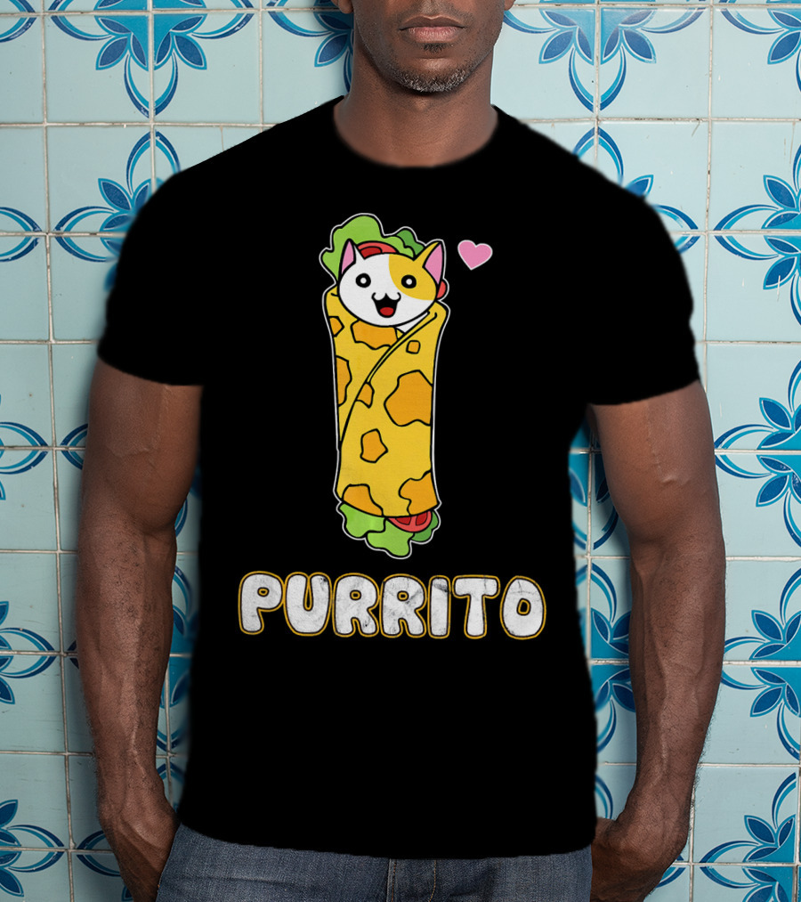 Purrito Kitten Wrapped In Burrito With Heart And Taco Cat Expression T-Shirt