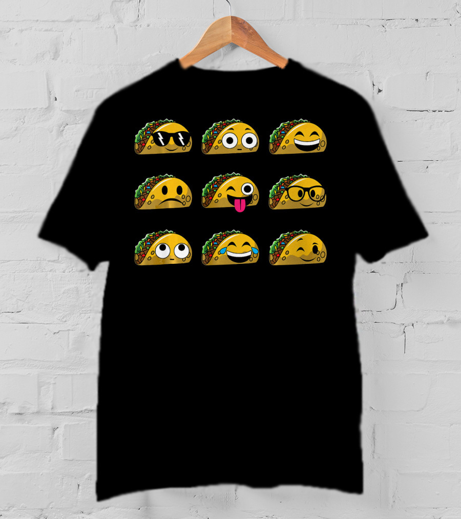 Funny Mexican Food Taco Emojis With Different Expressions T-Shirt