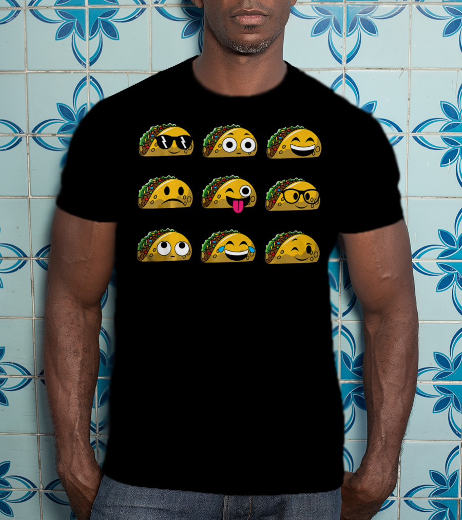 Funny Mexican Food Taco Emojis With Different Expressions T-Shirt