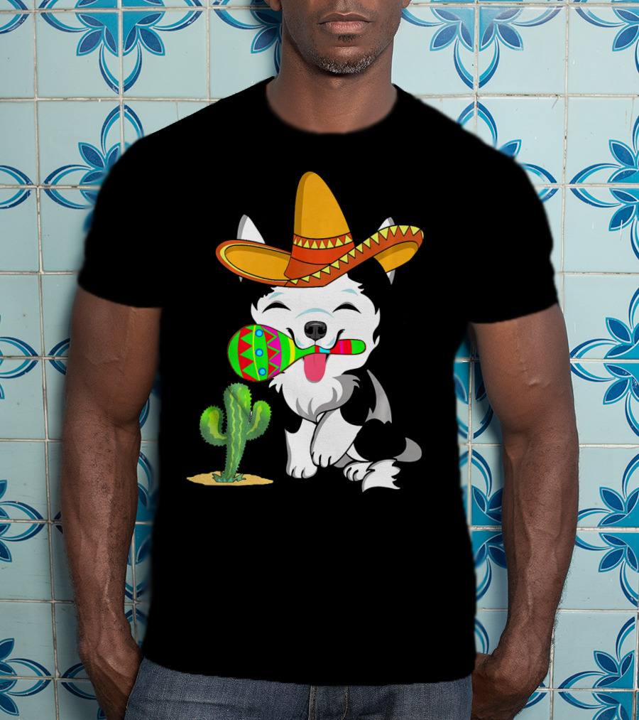 Cute Husky Dog With Sombrero And Maracas Cinco De Mayo 5th Of May T-Shirt