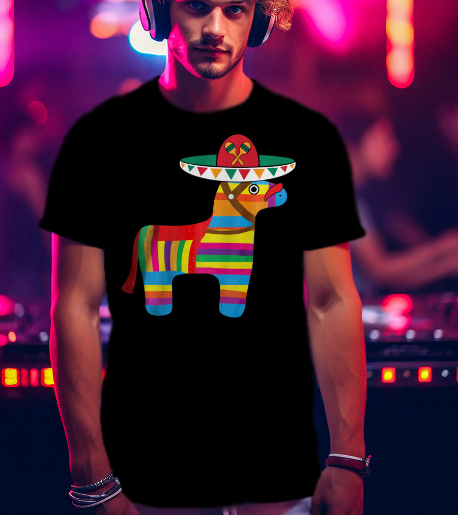 Pinata With Sombrero Mustache Cinco De Mayo Fiesta T-Shirt