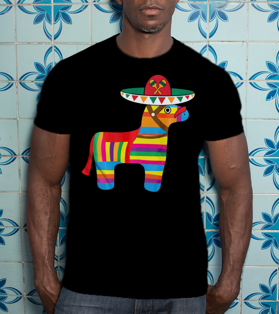 Pinata With Sombrero Mustache Cinco De Mayo Fiesta T-Shirt