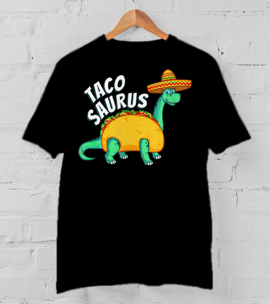 Tacosaurus Dinosaur Wearing Sombrero With Taco Body T-Shirt