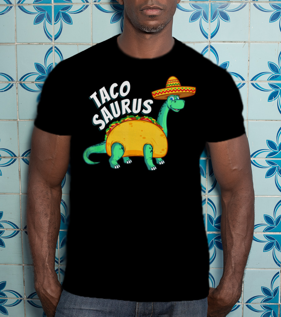 Tacosaurus Dinosaur Wearing Sombrero With Taco Body T-Shirt