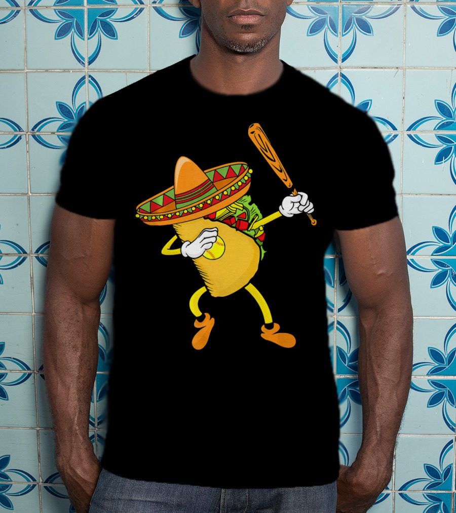 Cinco De Mayo Dabbing Taco Softball Bat Sombrero T-Shirt