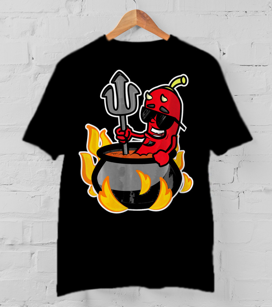 Funny Chili Pepper Devil In Fiery Pot Cinco De Mayo T-Shirt