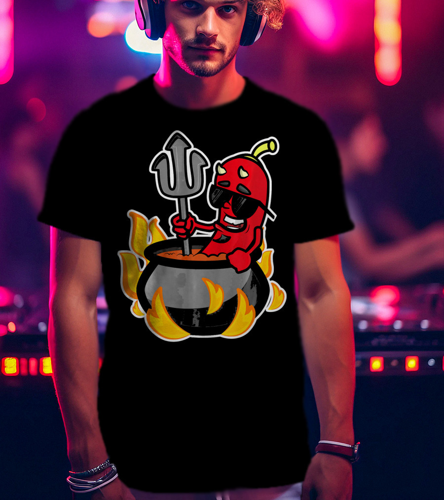 Funny Chili Pepper Devil In Fiery Pot Cinco De Mayo T-Shirt