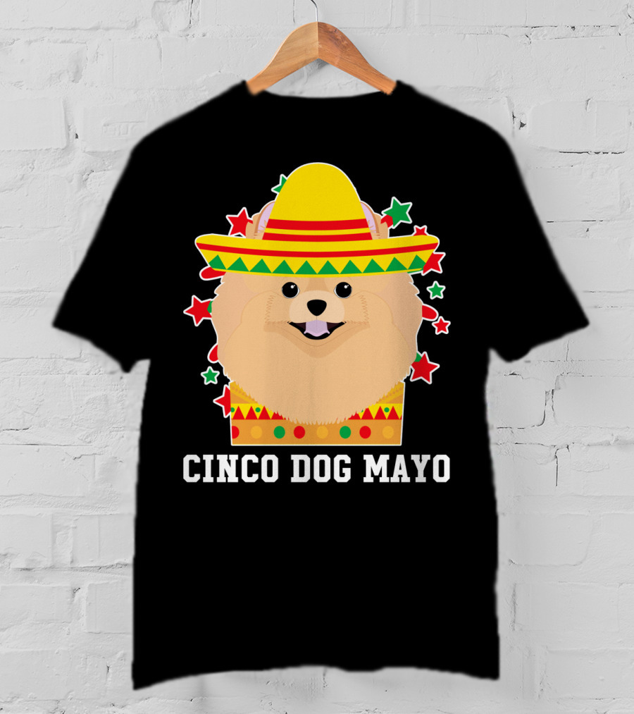 Cinco Dog Mayo Pomeranian Sombrero Stars T-Shirt