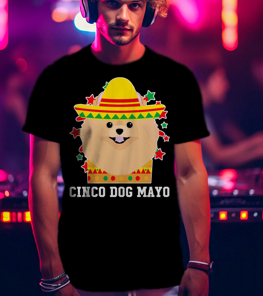Cinco Dog Mayo Pomeranian Sombrero Stars T-Shirt