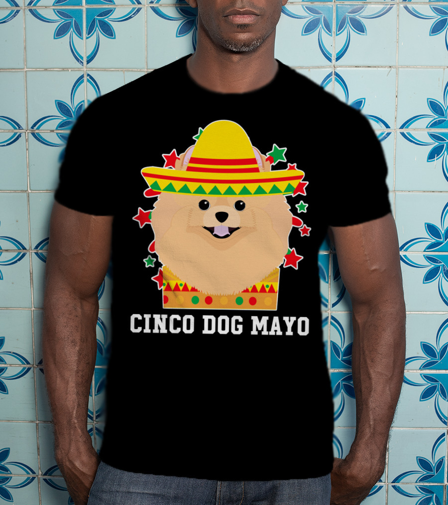 Cinco Dog Mayo Pomeranian Sombrero Stars T-Shirt
