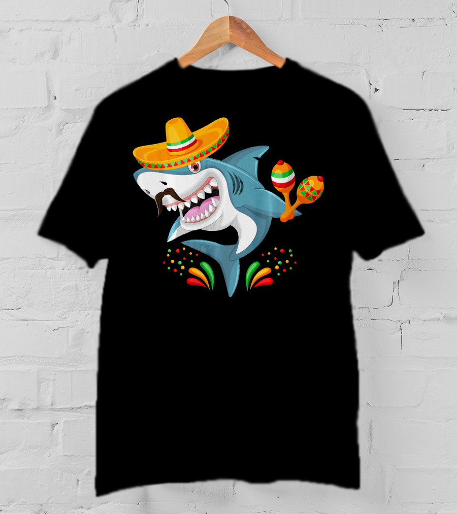 Cinco De Mayo Shark Sombrero Maracas Fiesta Mexican T-Shirt