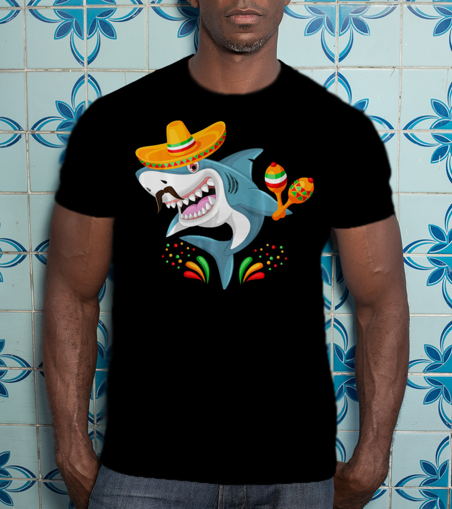 Cinco De Mayo Shark Sombrero Maracas Fiesta Mexican T-Shirt