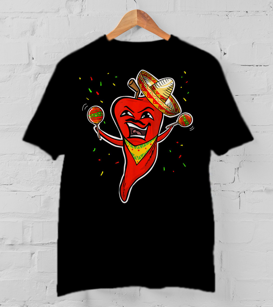 Red Pepper Sombrero Maracas Fiesta Cinco De Mayo T-Shirt