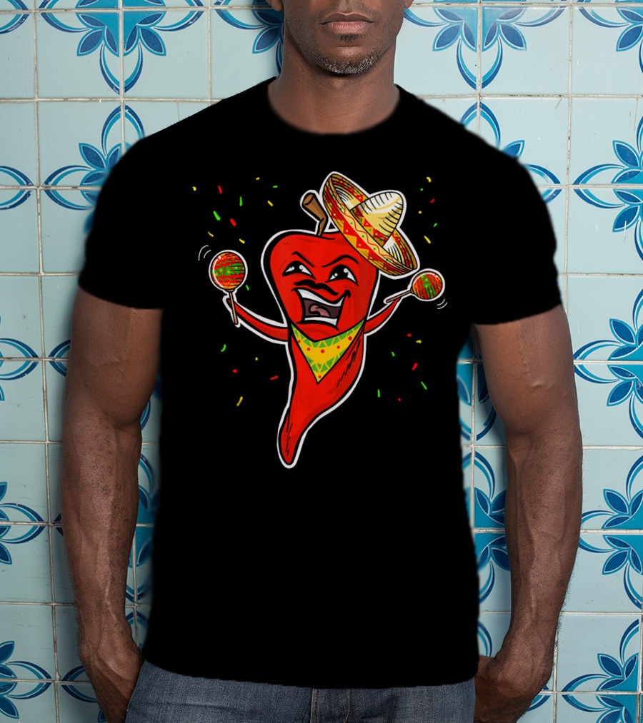 Red Pepper Sombrero Maracas Fiesta Cinco De Mayo T-Shirt