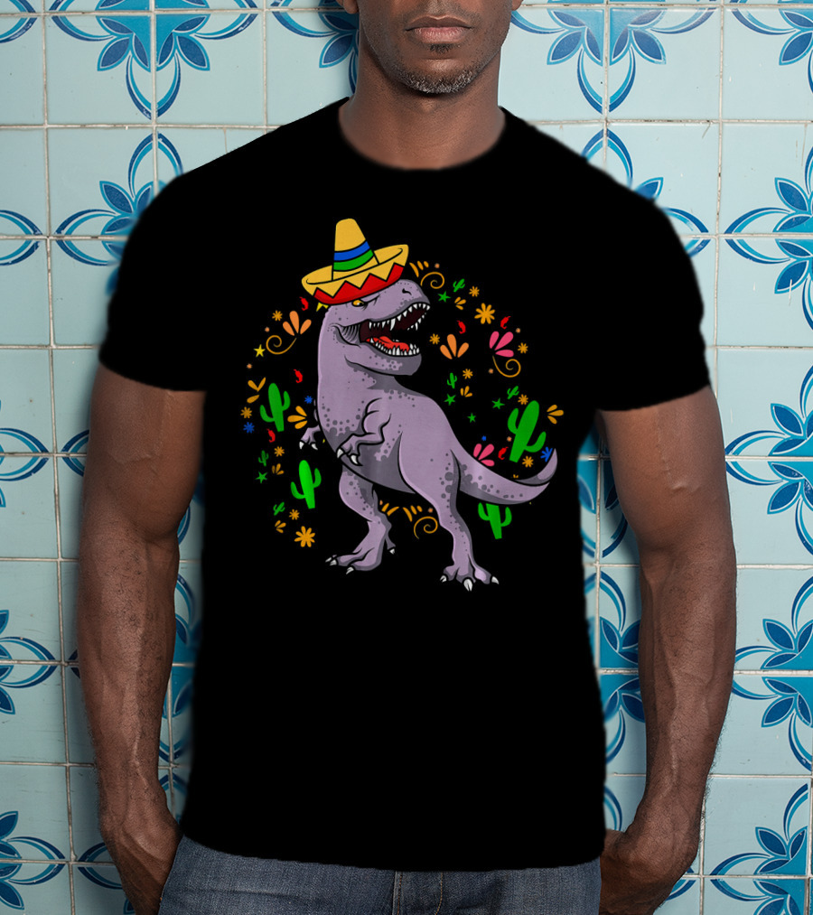 T Rex Dinosaur Cinco De Mayo 5th Of May Sombrero Cactus Fiesta T-Shirt