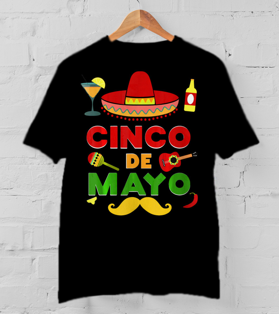 Cinco De Mayo Sombrero Guitar Maraca Mustache Fiesta T-Shirt