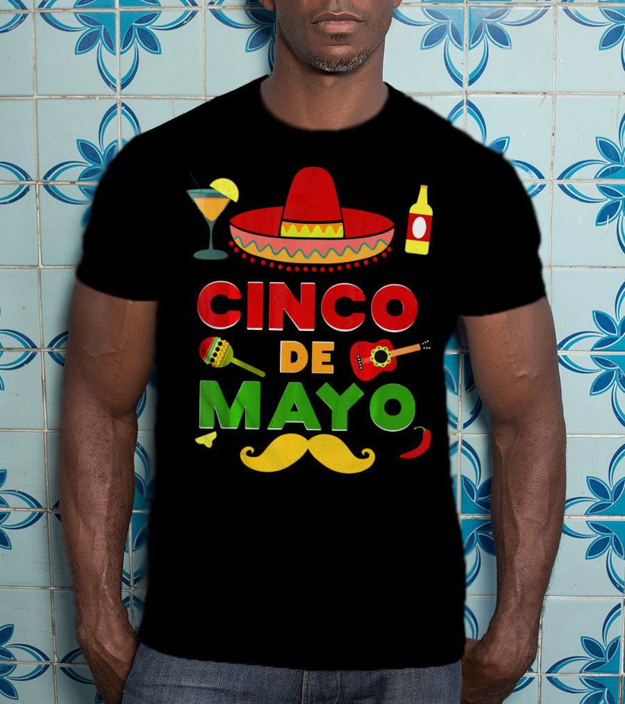 Cinco De Mayo Sombrero Guitar Maraca Mustache Fiesta T-Shirt