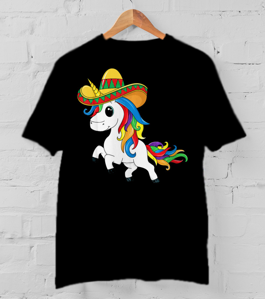 Cinco De Mayo Unicorn Sombrero Rainbow Kids Girls T-Shirt