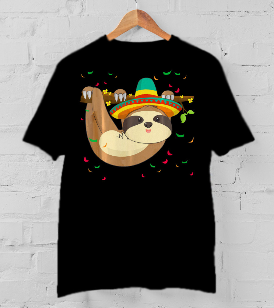 Cute Lazy Sloth With Sombrero For Cinco De Mayo 5th Of May T-Shirt