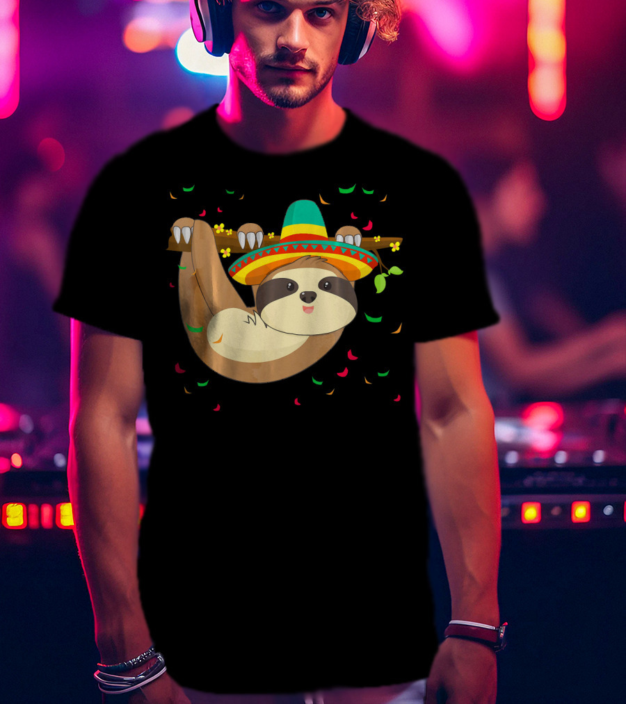 Cute Lazy Sloth With Sombrero For Cinco De Mayo 5th Of May T-Shirt