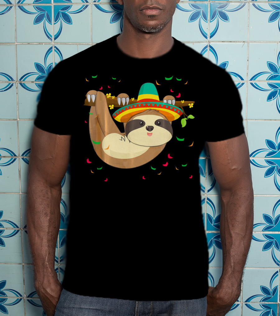 Cute Lazy Sloth With Sombrero For Cinco De Mayo 5th Of May T-Shirt